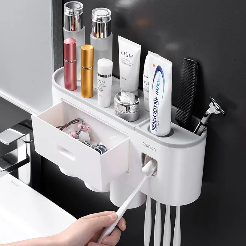 Toothbrush Holder Magnetic Cups Automatic Toothpaste Dispenser Storage