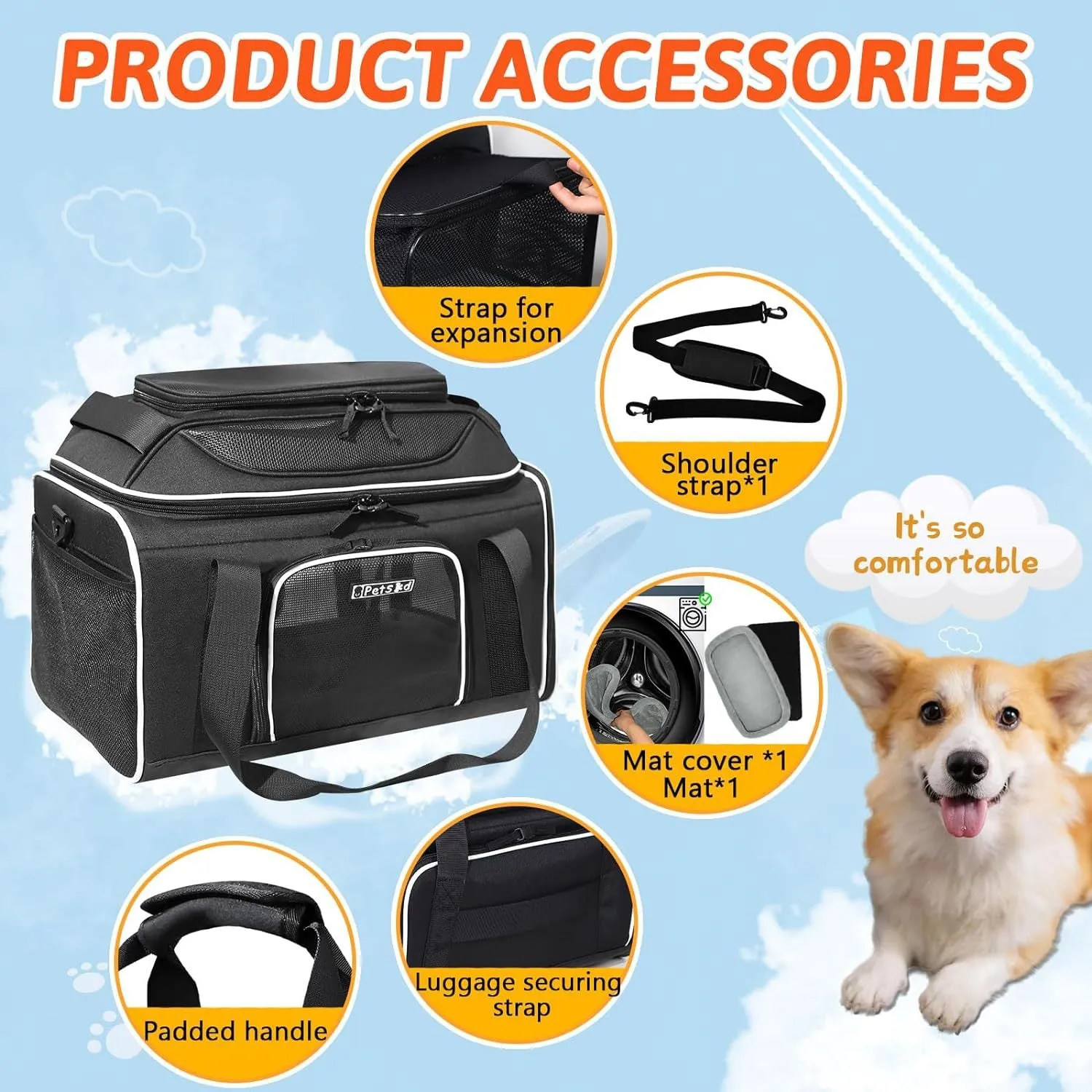 Top And Side Extendable Pet Carrier Box Airline Approved, Soft Surface Carrier Box Small Cat And Dog