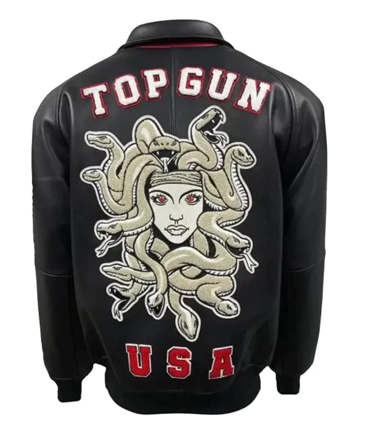 Top Gun Medusa Logo Black Leather Jacket