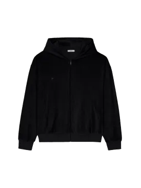 Towelling Zipped Hoodie—black