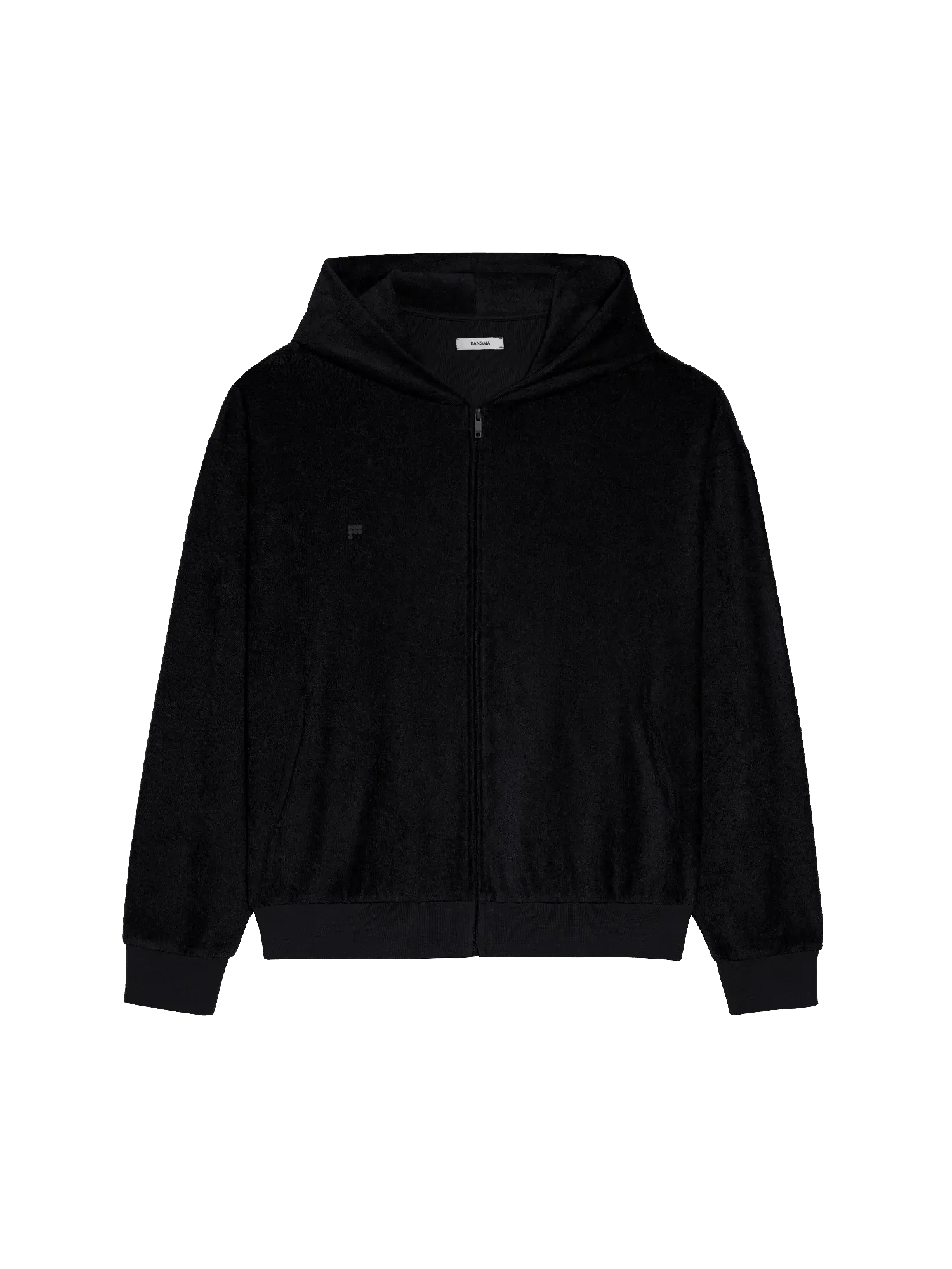 Towelling Zipped Hoodie—black