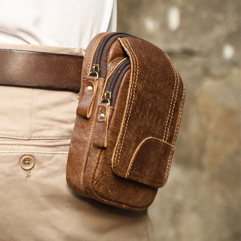 Travel Zipper Magnetic Snap Nubuck Leather Belt Bag