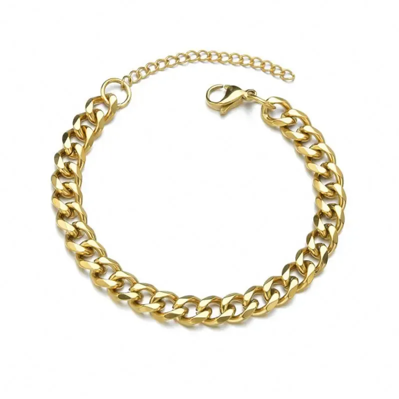 Trend Stainless Steel Bracelets for Men Women Blank Gold Color Punk Curb Cuban Link Chain Bracelets on The Hand Jewelry Gifts