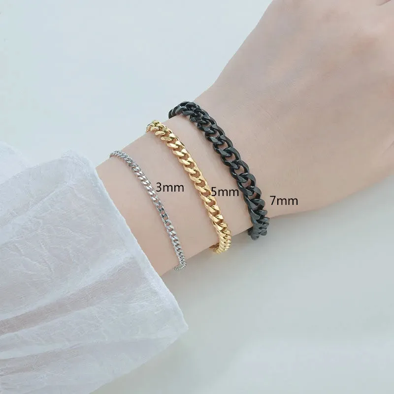 Trend Stainless Steel Bracelets for Men Women Blank Gold Color Punk Curb Cuban Link Chain Bracelets on The Hand Jewelry Gifts