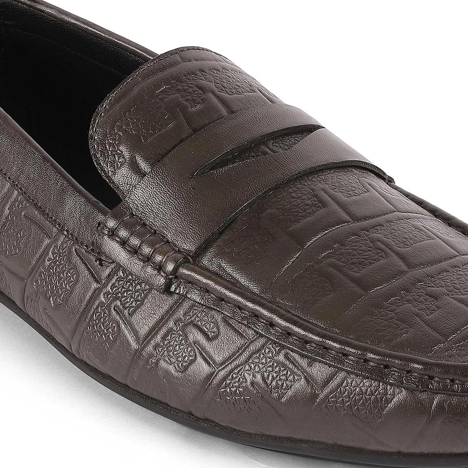 Tresmode Miland Grey Men's Leather Penny Driving Loafers