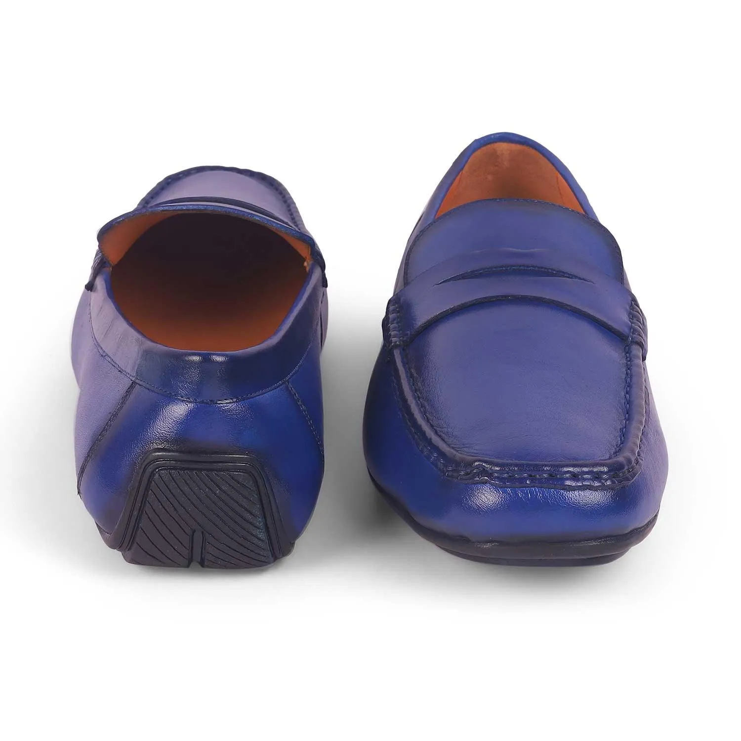 Tresmode Monto Blue Men's Leather Penny Driving Loafers