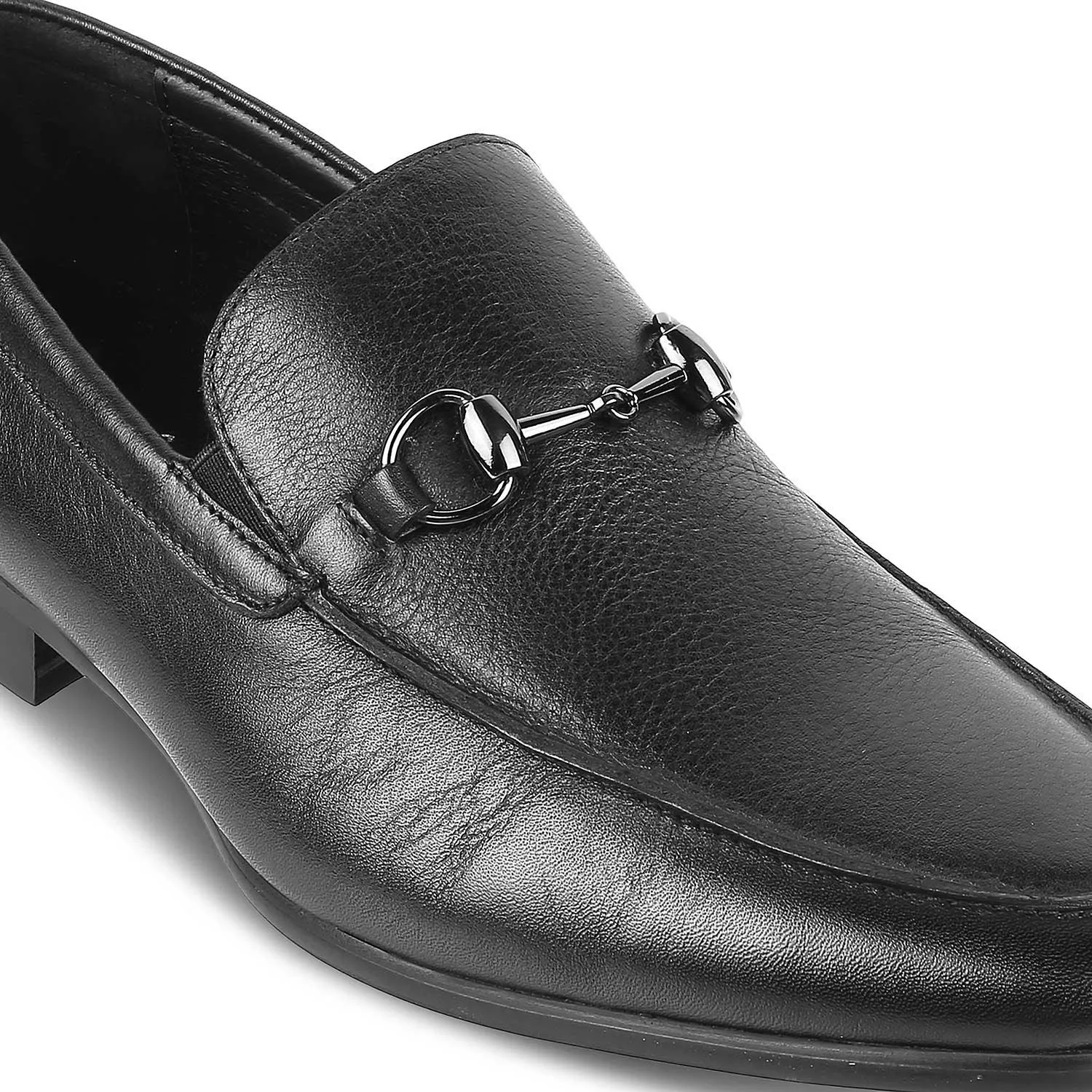 Tresmode Neslip Black Men's Leather Horse-bit Loafers