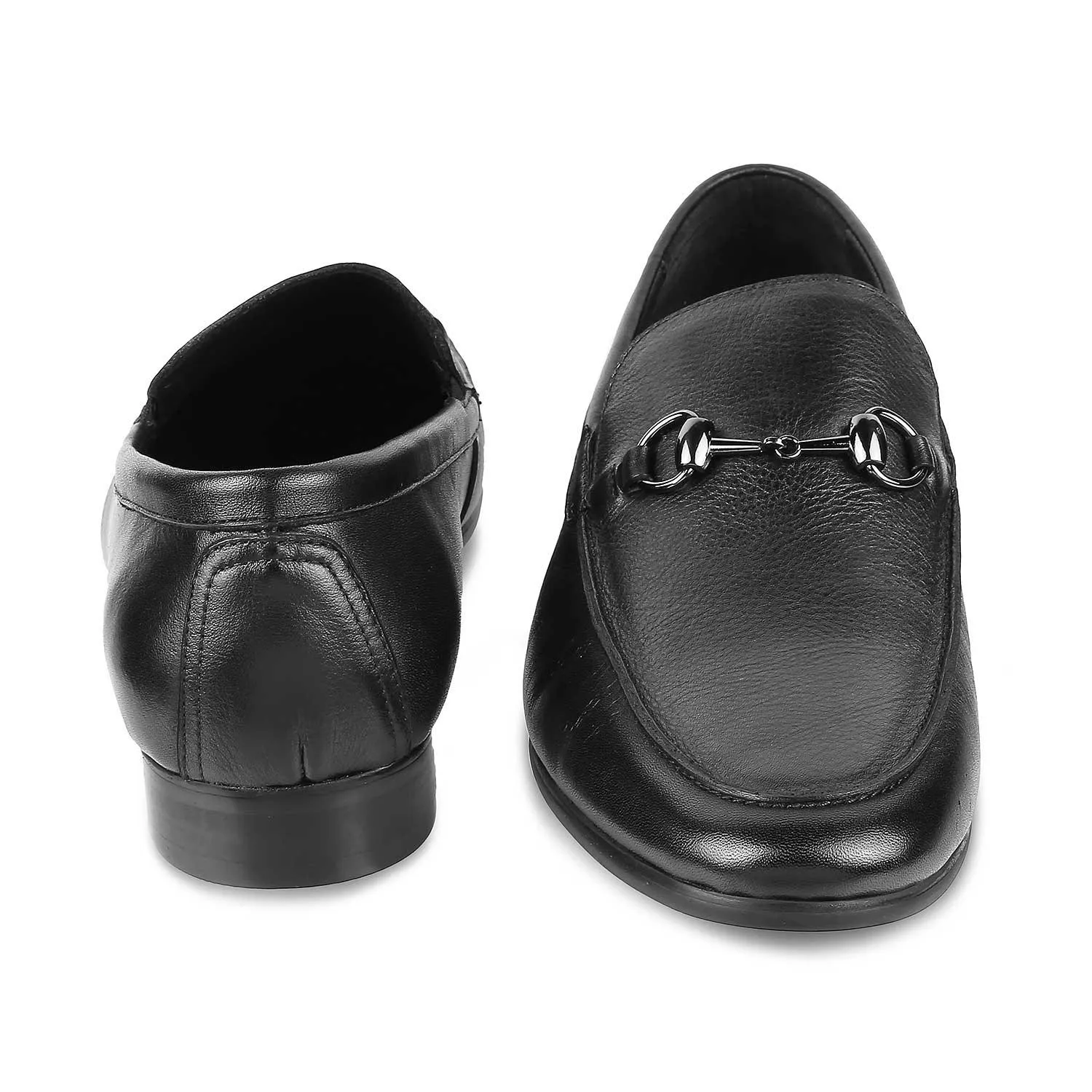 Tresmode Neslip Black Men's Leather Horse-bit Loafers