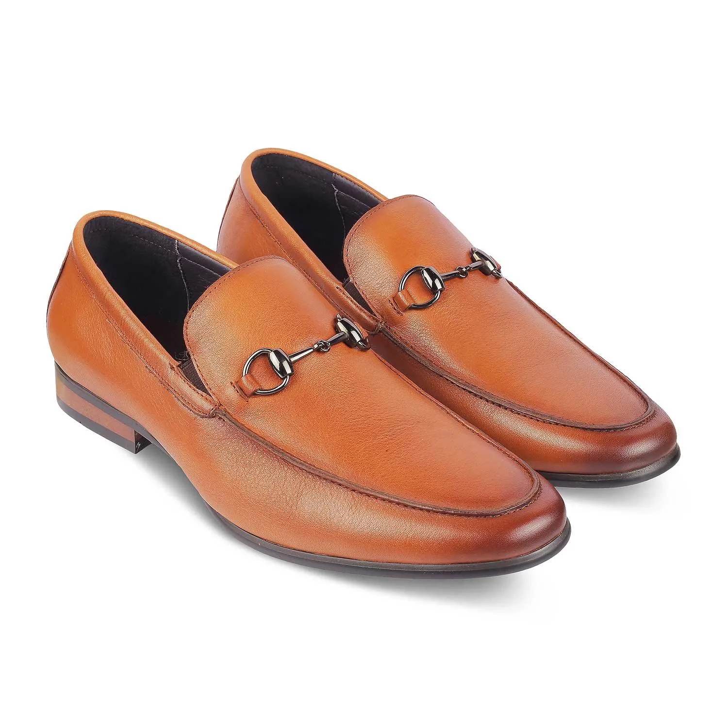 Tresmode Neslip Brown Men's Leather Horse-bit Loafers