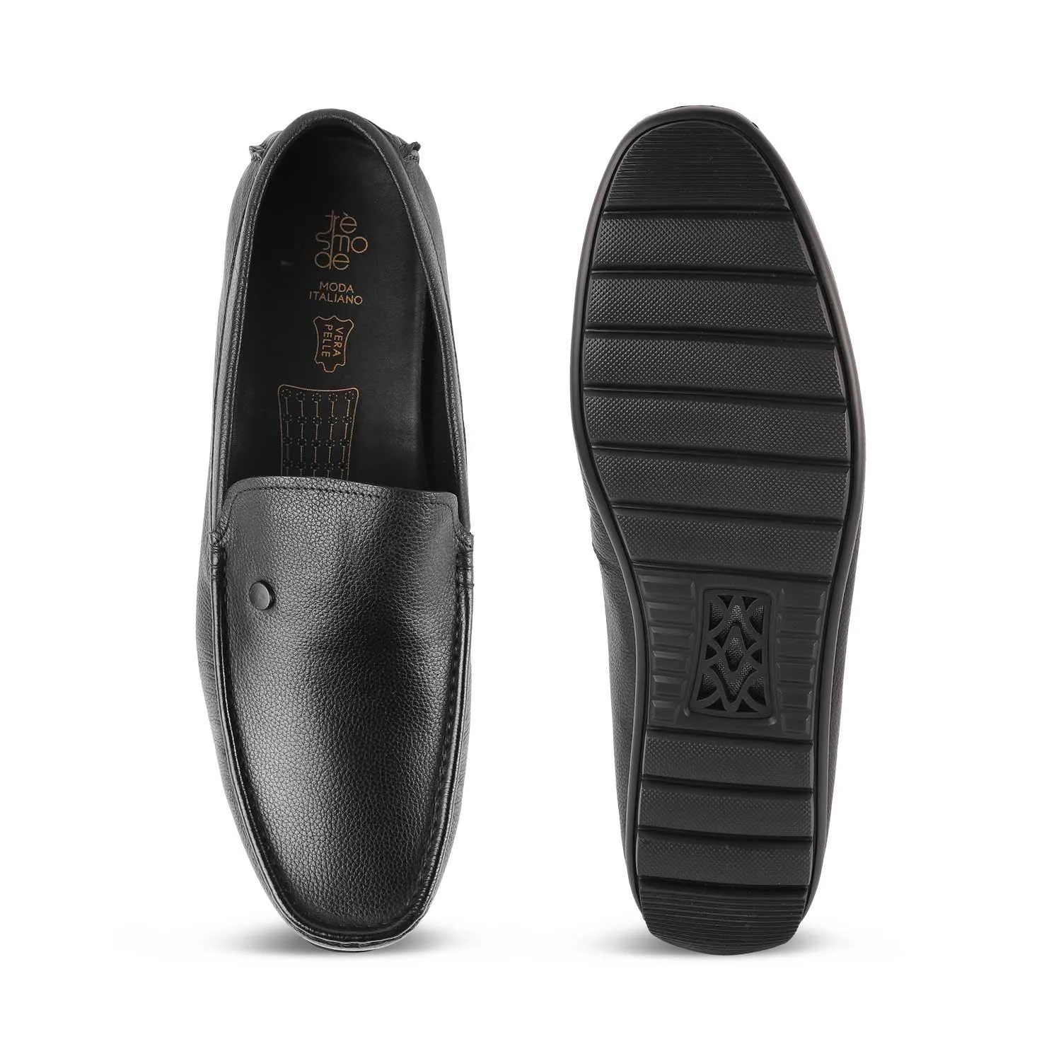 Tresmode Trev Black Men's Leather Driving Loafers