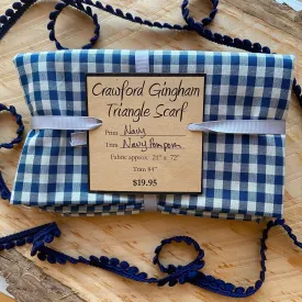 Triangle Scarf Kit - Navy Crawford Gingham with Navy Mini Pom Pom