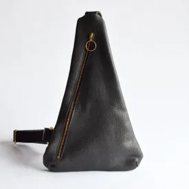 Triangle Sling Bag - Pebbled Black Slouchy Leather