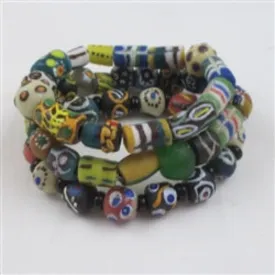 Trio of Stretch Bracelers in African Ghana Trade Beads