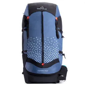 Tripole Terra Backpacking and Trekking Rucksack with Front Opening, Rain Cover and Metal Frame | 3 Year Warranty | Blue | 75 Litres