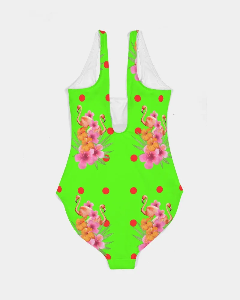 Tropical Green Flamingos  Swimsuit