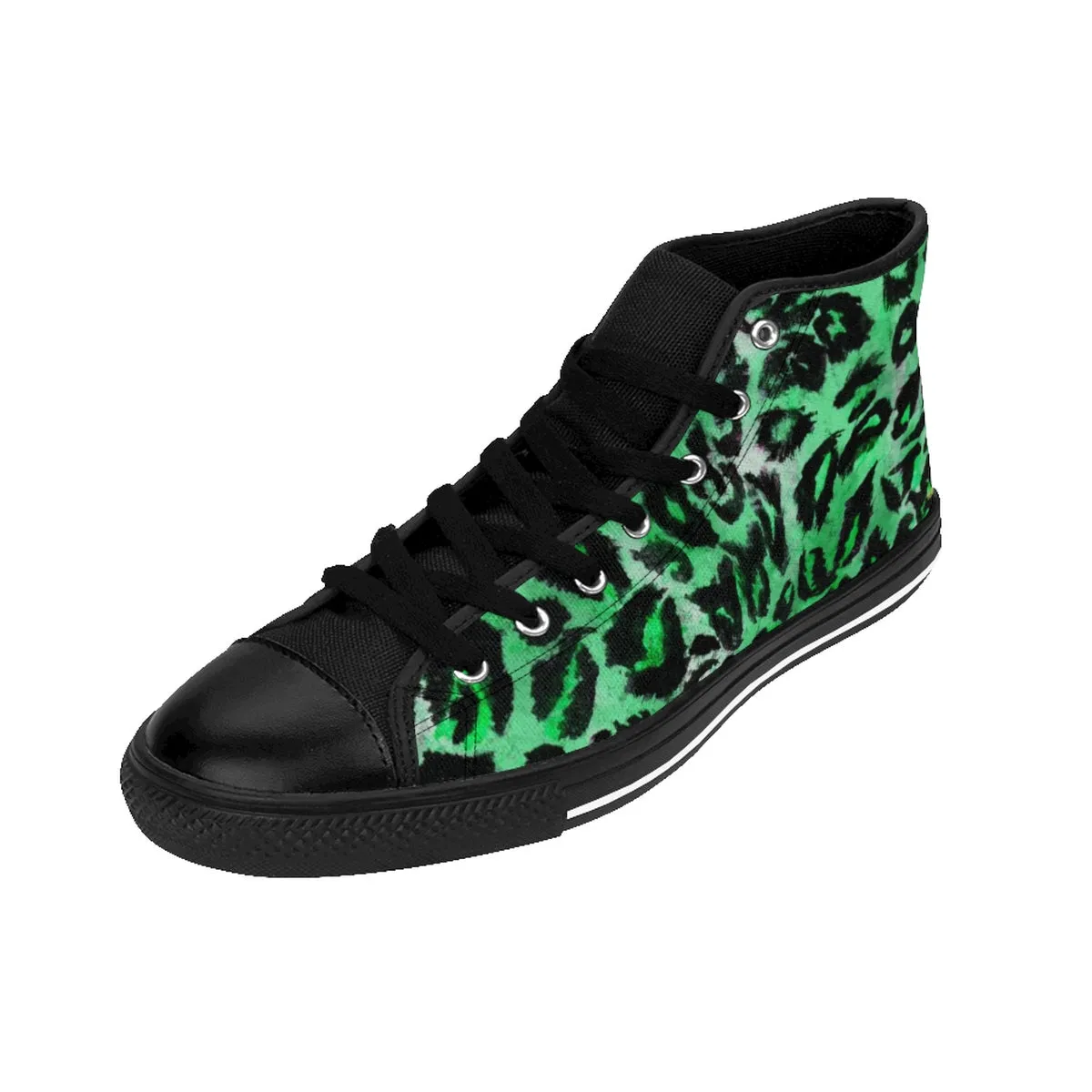 Tropical Green Leopard Animal Print Premium Men's High-top Fashion Sneakers