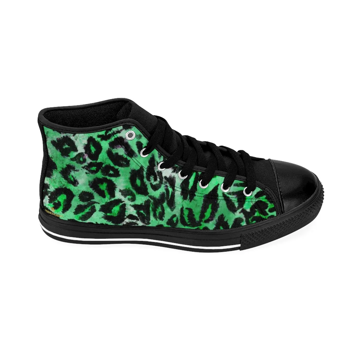 Tropical Green Leopard Animal Print Premium Men's High-top Fashion Sneakers