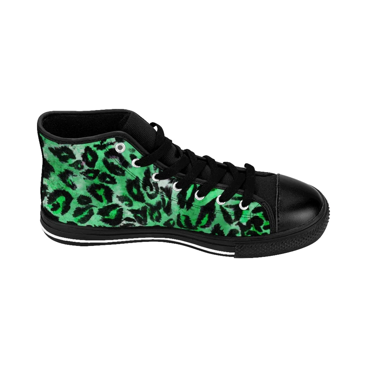 Tropical Green Leopard Animal Print Premium Men's High-top Fashion Sneakers