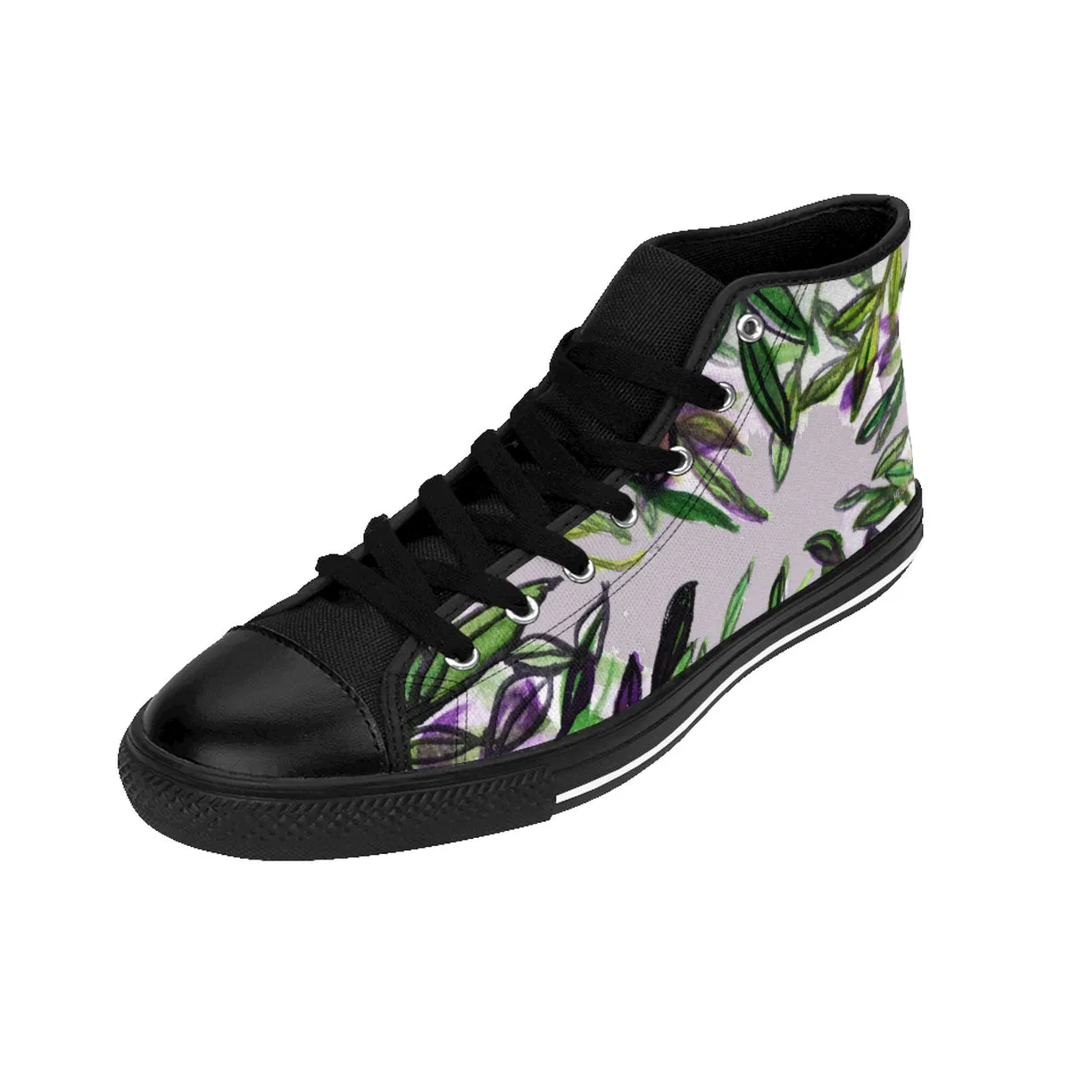 Tropical Men's High Tops, Light Gray Green Tropical Leaf Print High-top Sneakers Tennis Shoes