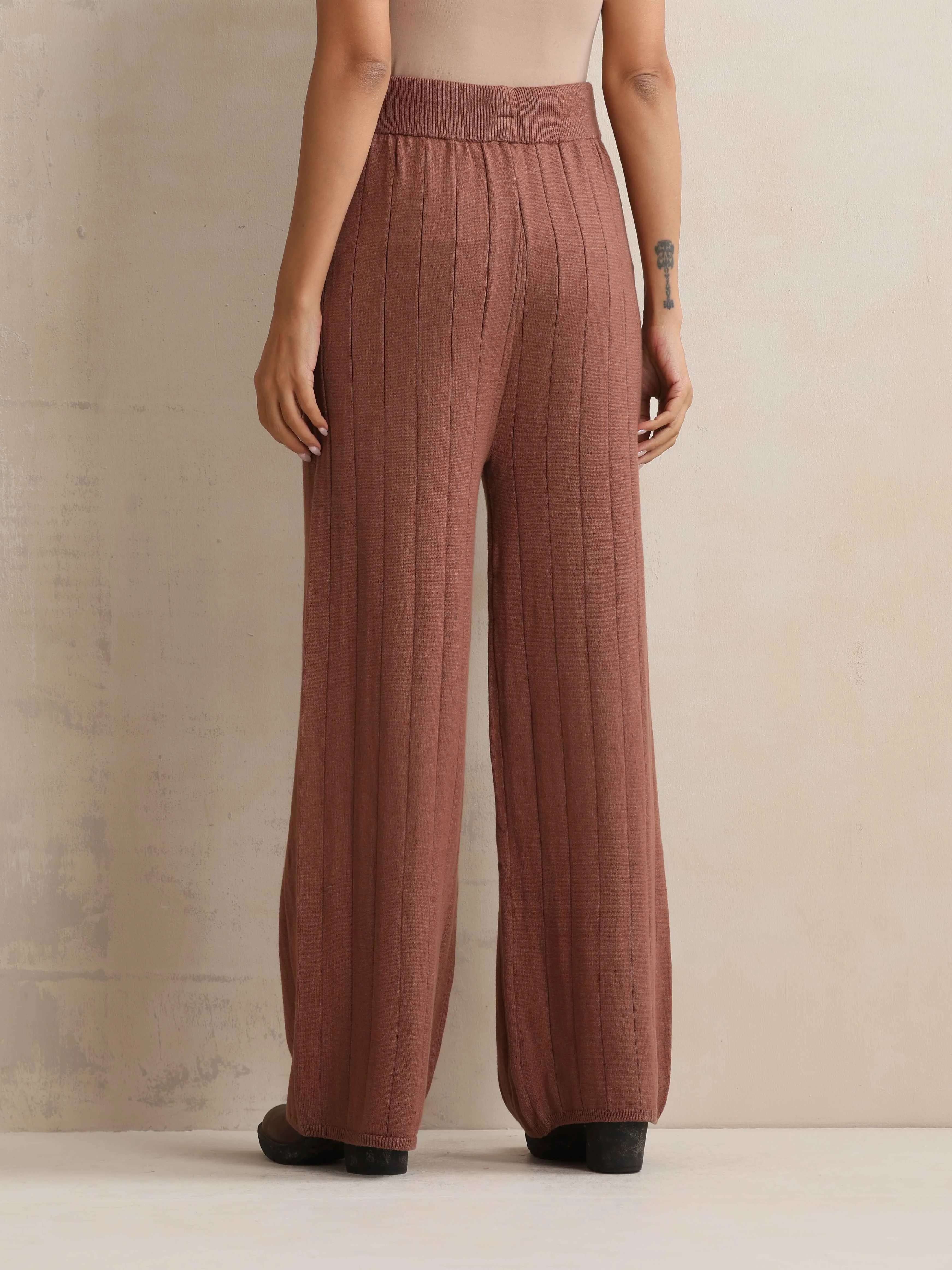 trueBrowns Peach Woollen Flared Pants