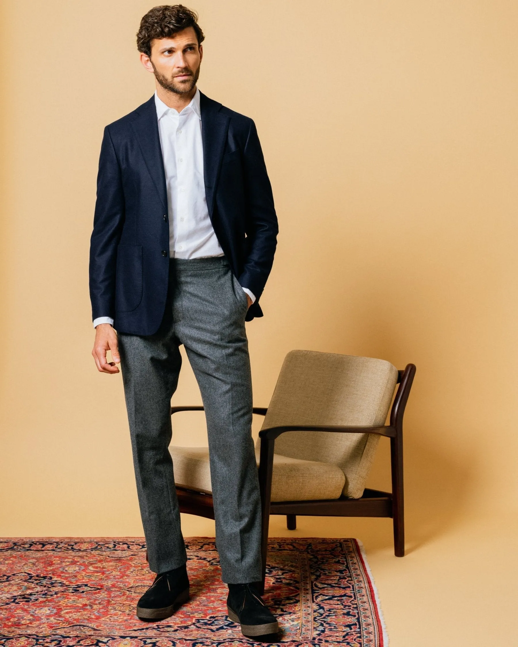 Trunk Wigmore Wool Flannel Suit Jacket: Navy