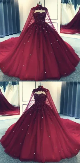 Tulle Ball Gown Prom Dress With Cape