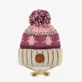 Tuque de maille rose à motifs, bébé || Pink patterned knit toque, baby