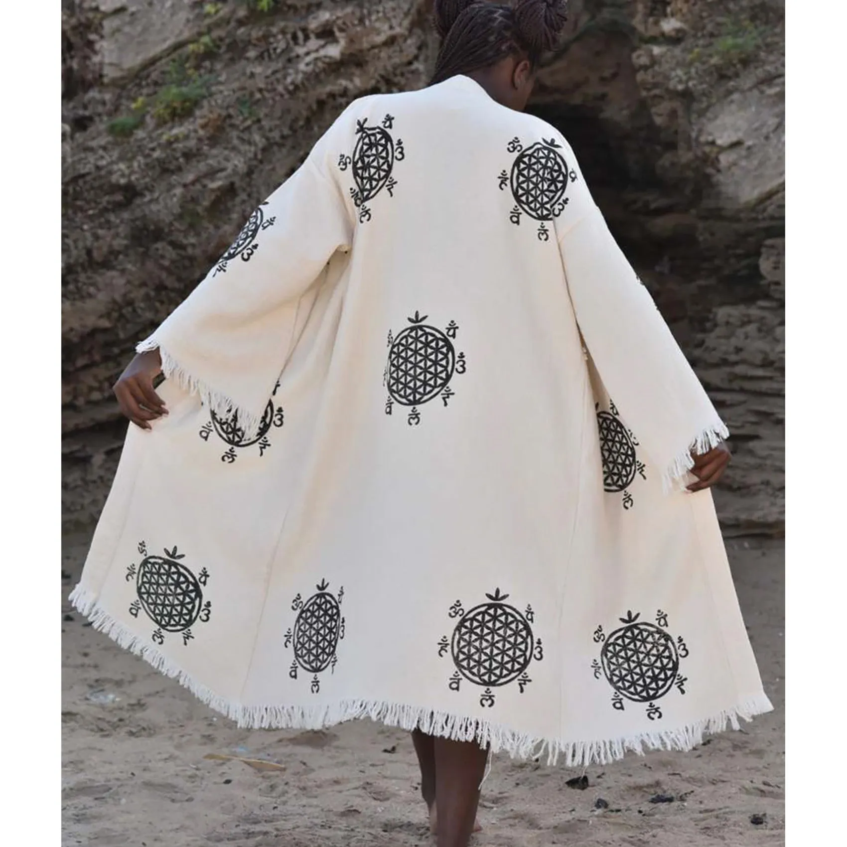 Turkish Towel Kimono Kaftan Bathrobe Flower Of Life Design