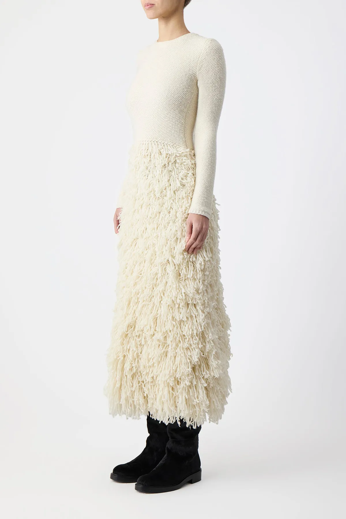 Turner Knit Maxi Dress in Ivory Virgin Wool Cashmere Silk