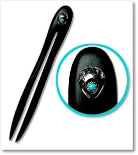 Turquoise Hair pin, ebony wood hair pin, Bear Paw turquoise shawl pin,