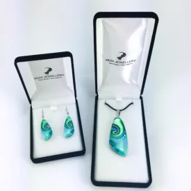 Turquoise Triangle Dot Wave Pendant & Earrings