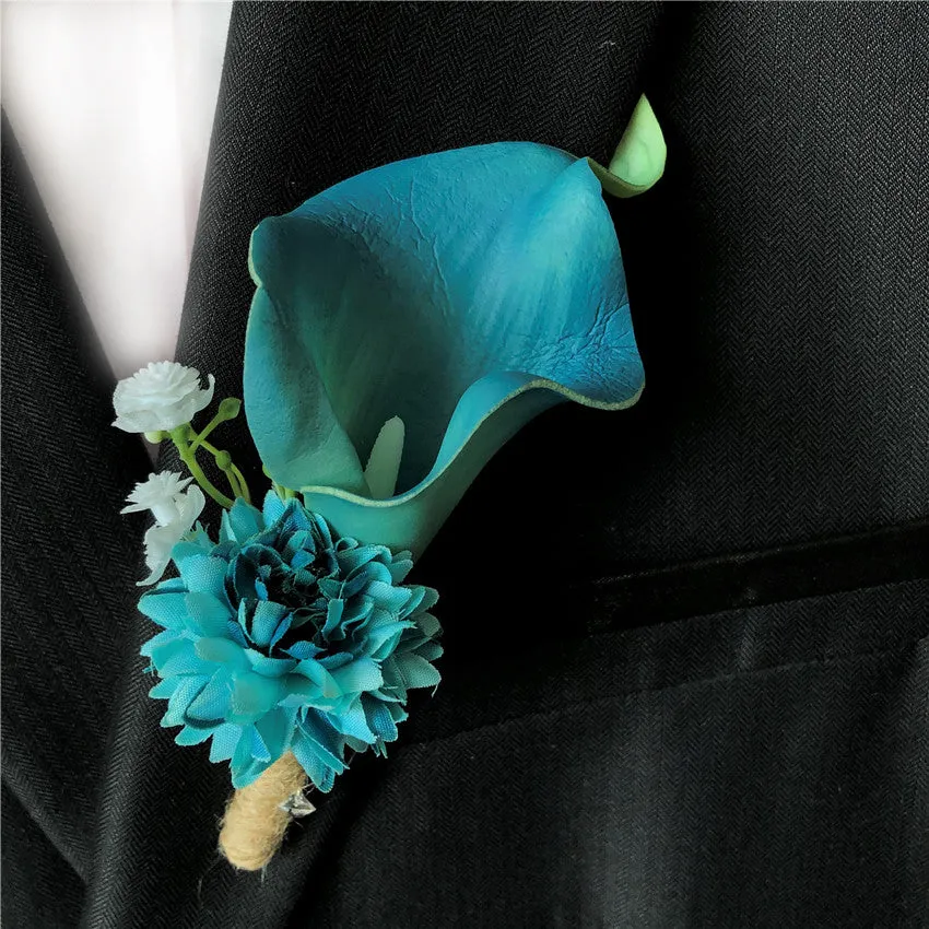 Turquoise Wedding Boutonniere Flower Calla Lily