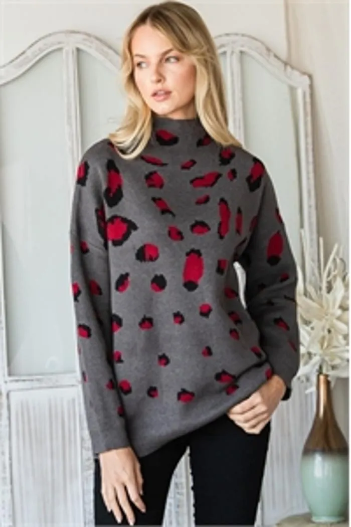 Turtle Neckline Leopard Sweater