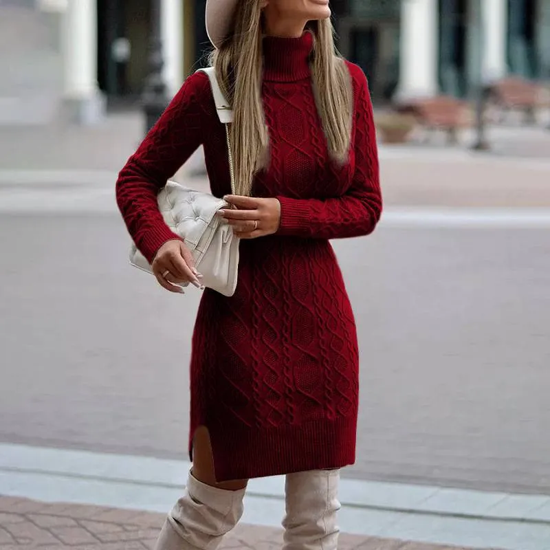 Turtleneck Knitted Long Sweater for Womens