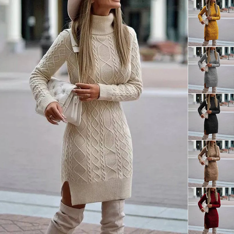 Turtleneck Knitted Long Sweater for Womens