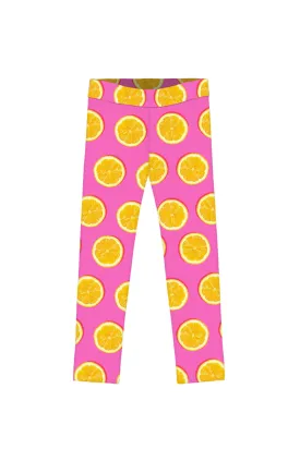 Tutti Frutti Lucy Pink Lemon Print Cute Summer Casual Leggings - Girls