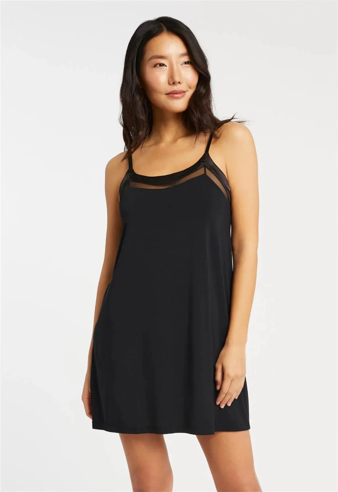 Tuxedo Slip Chemise In Black - Fleurt