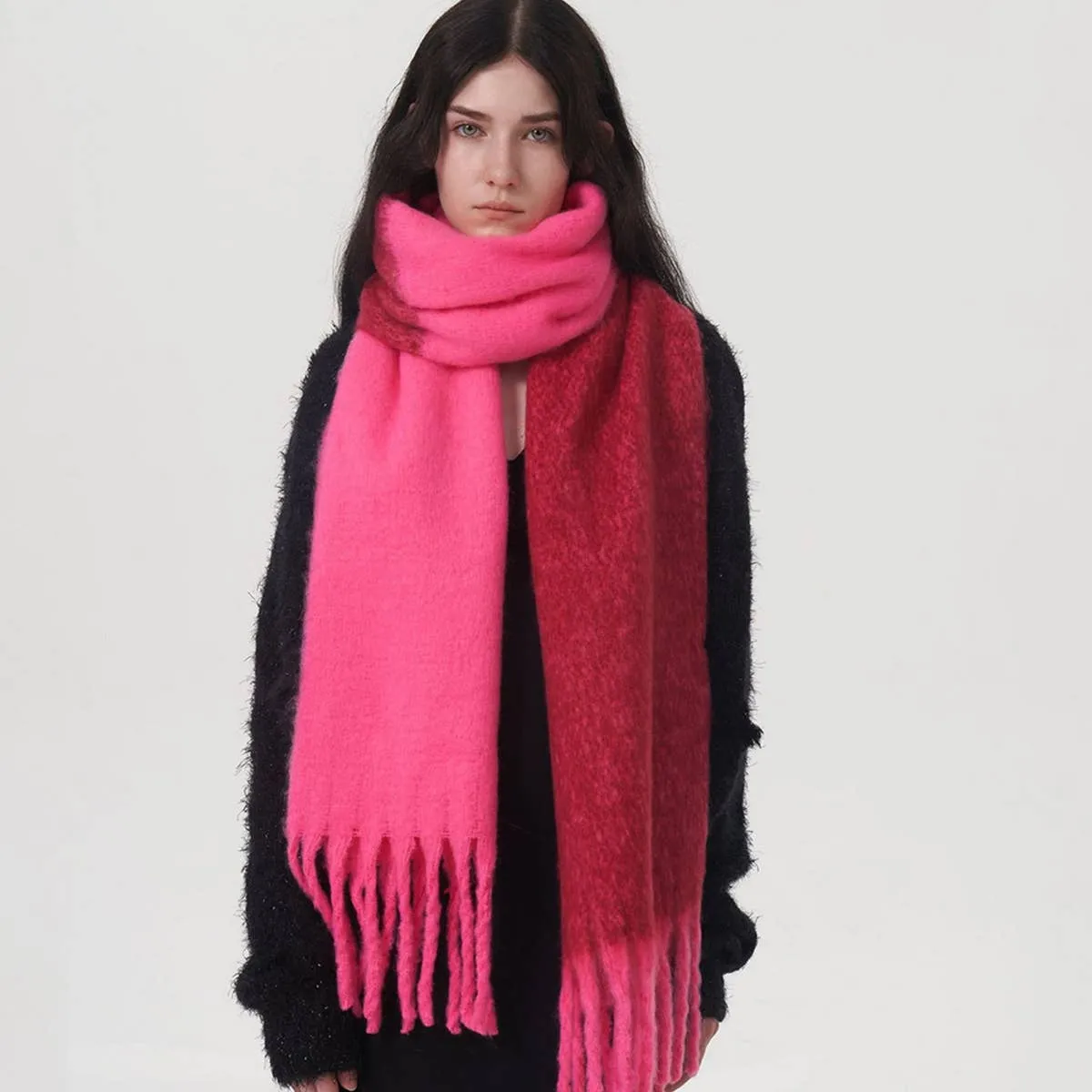 Two Color Mohair Scarf - Pink