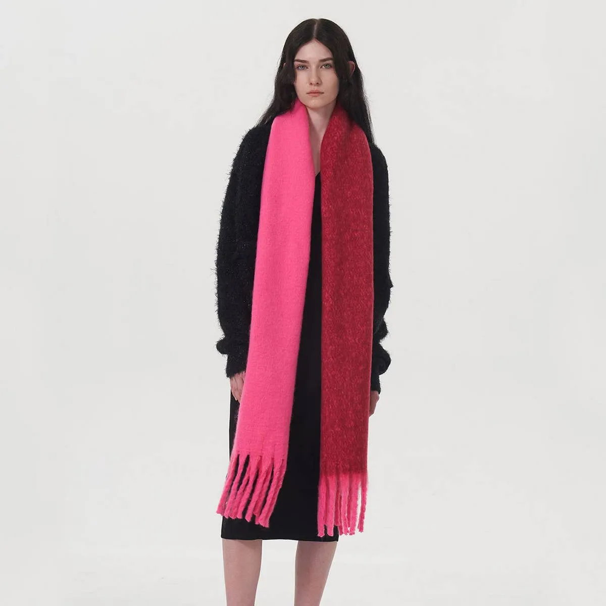 Two Color Mohair Scarf - Pink