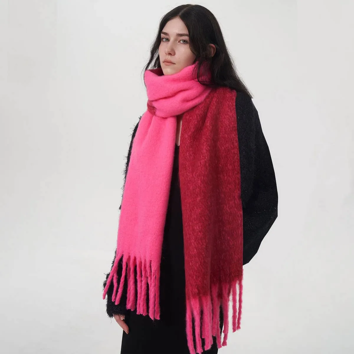 Two Color Mohair Scarf - Pink