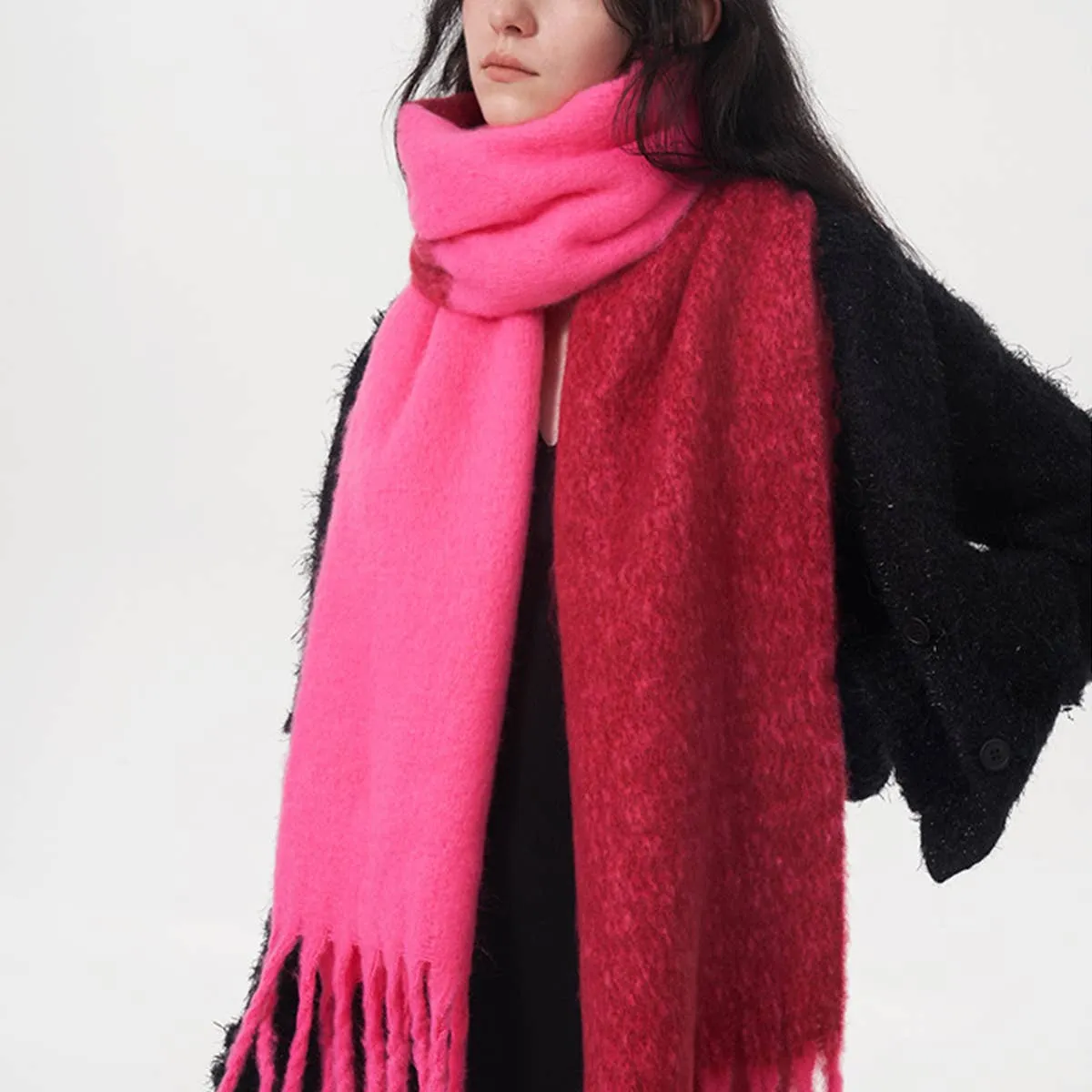 Two Color Mohair Scarf - Pink