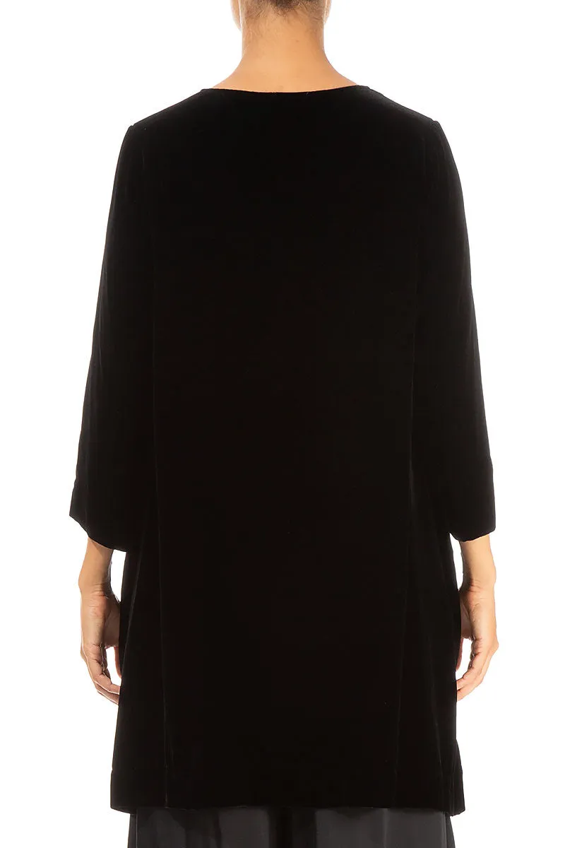 Two Pockets Black Silk Velvet Tunic