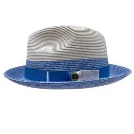 Two Tone Braided Stingy Brim Pinch Fedora Hat in Carolina Royal