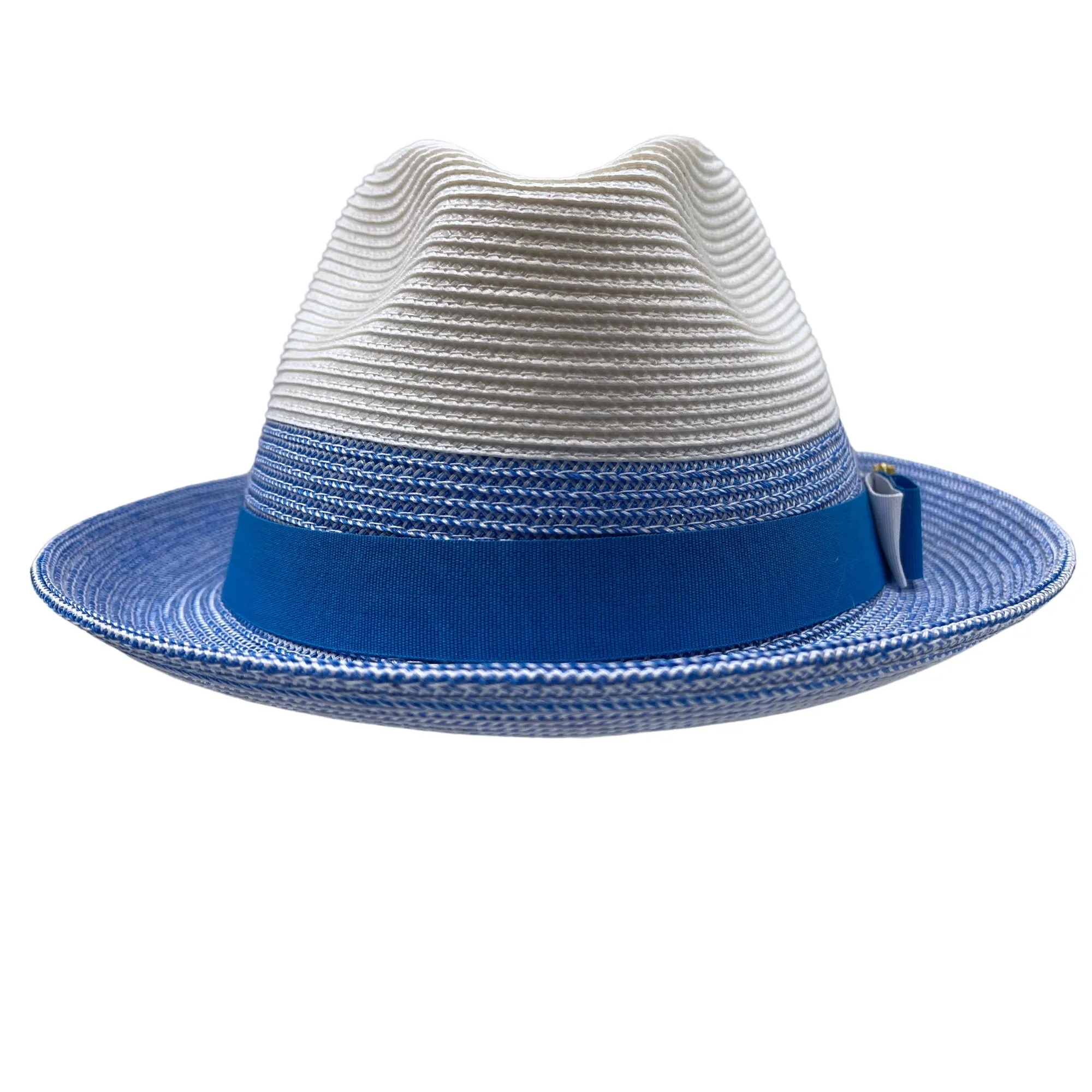 Two Tone Braided Stingy Brim Pinch Fedora Hat in Carolina Royal