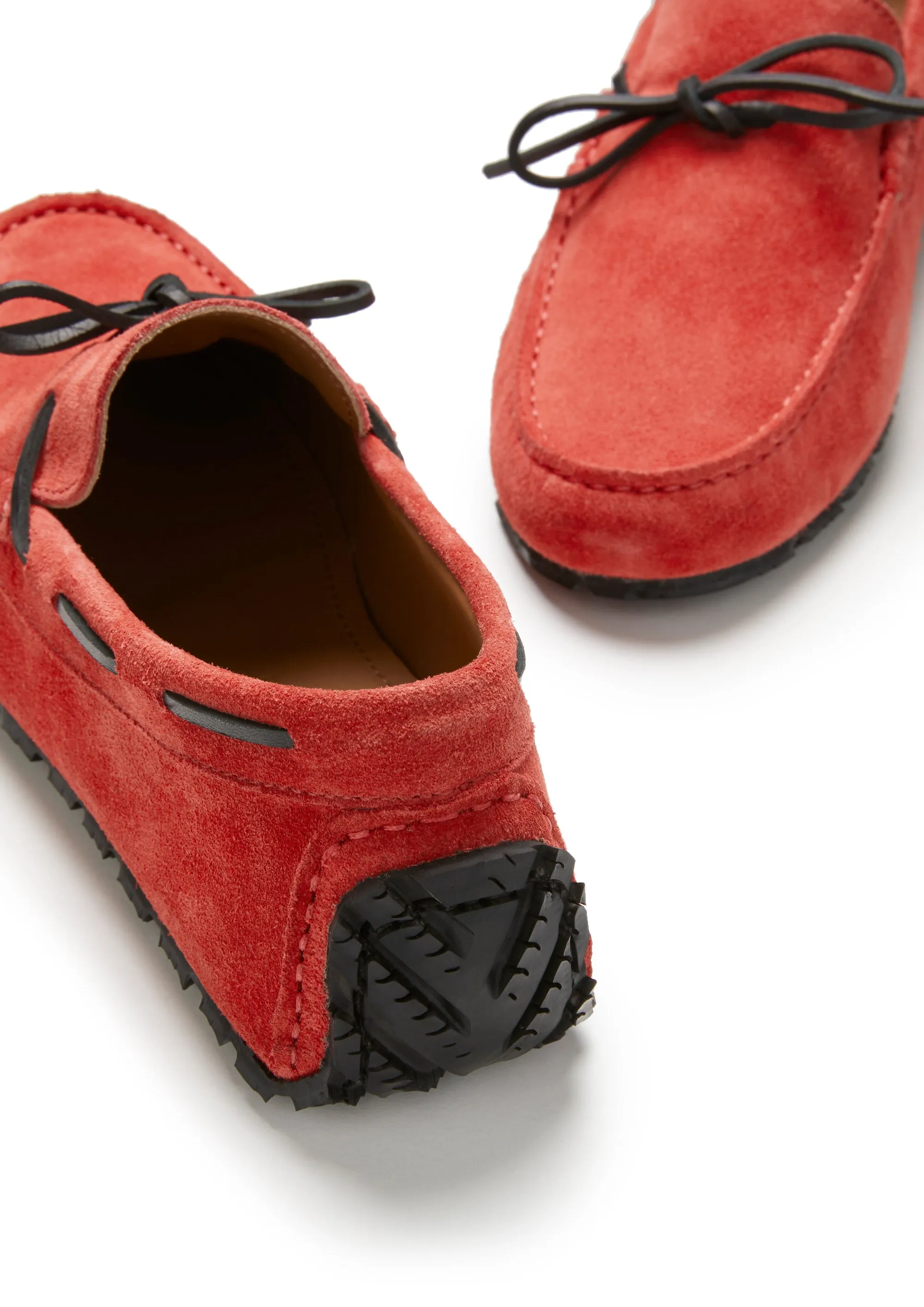 Tyre Sole Laced Driving Loafers, red suede