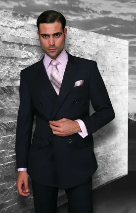 Tzarelli Navy Blue Double Breasted Men's Wool Italian Design Suit - TZD100