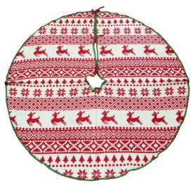 Ugly Sweater Knitted Yarn Christmas Tree Skirt, Ivory/Red, 48-Inch