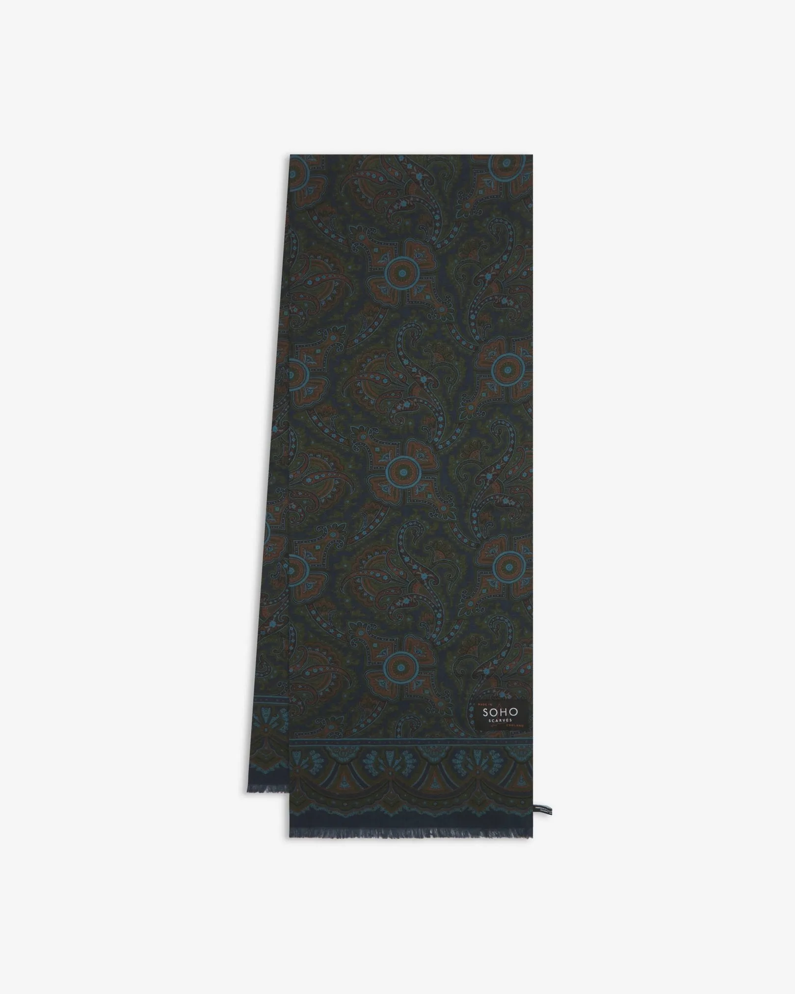 UK Wool and Silk Scarf - Paisley in Navy