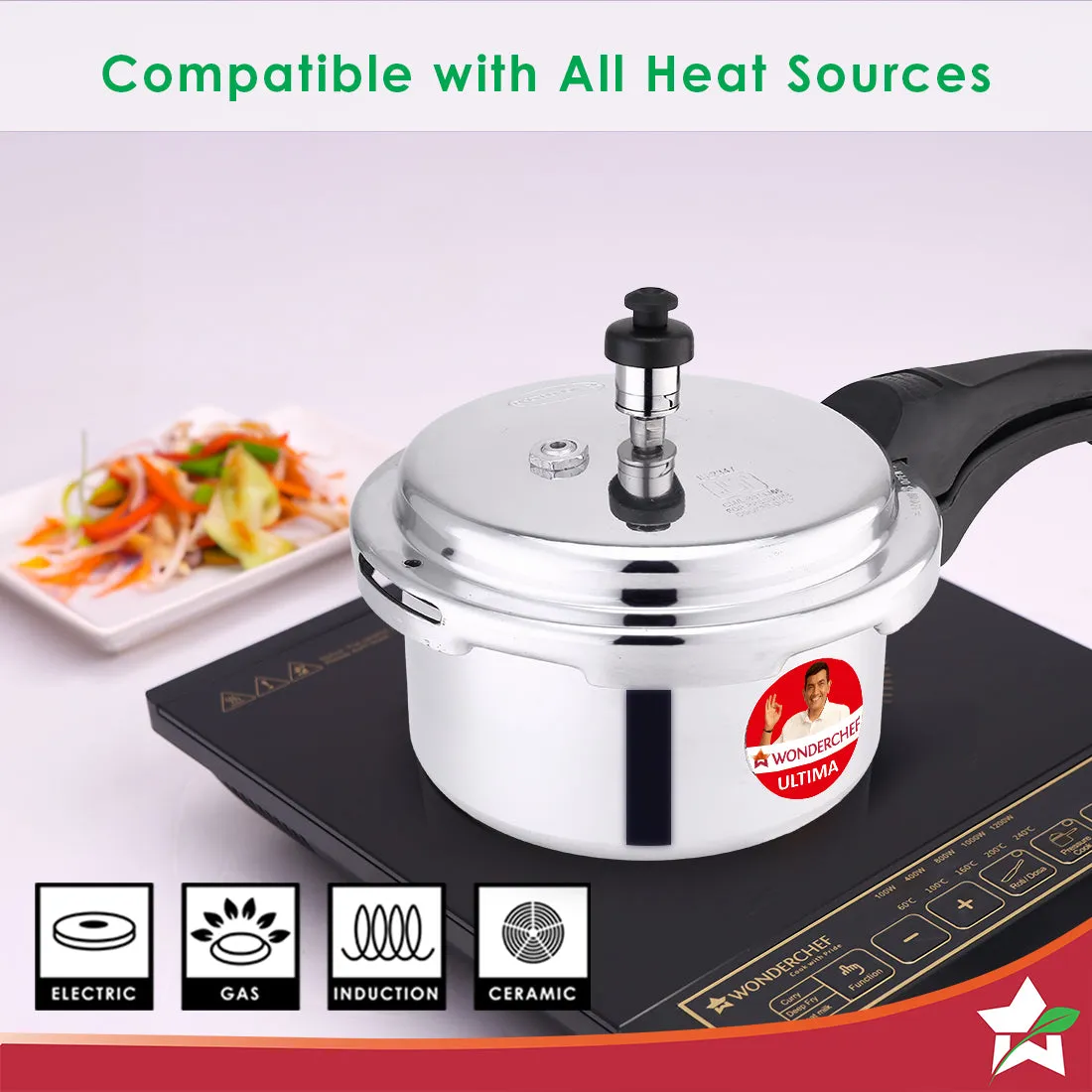 Ultima Induction Base 2L Aluminium Pressure Cooker With Outer Lid