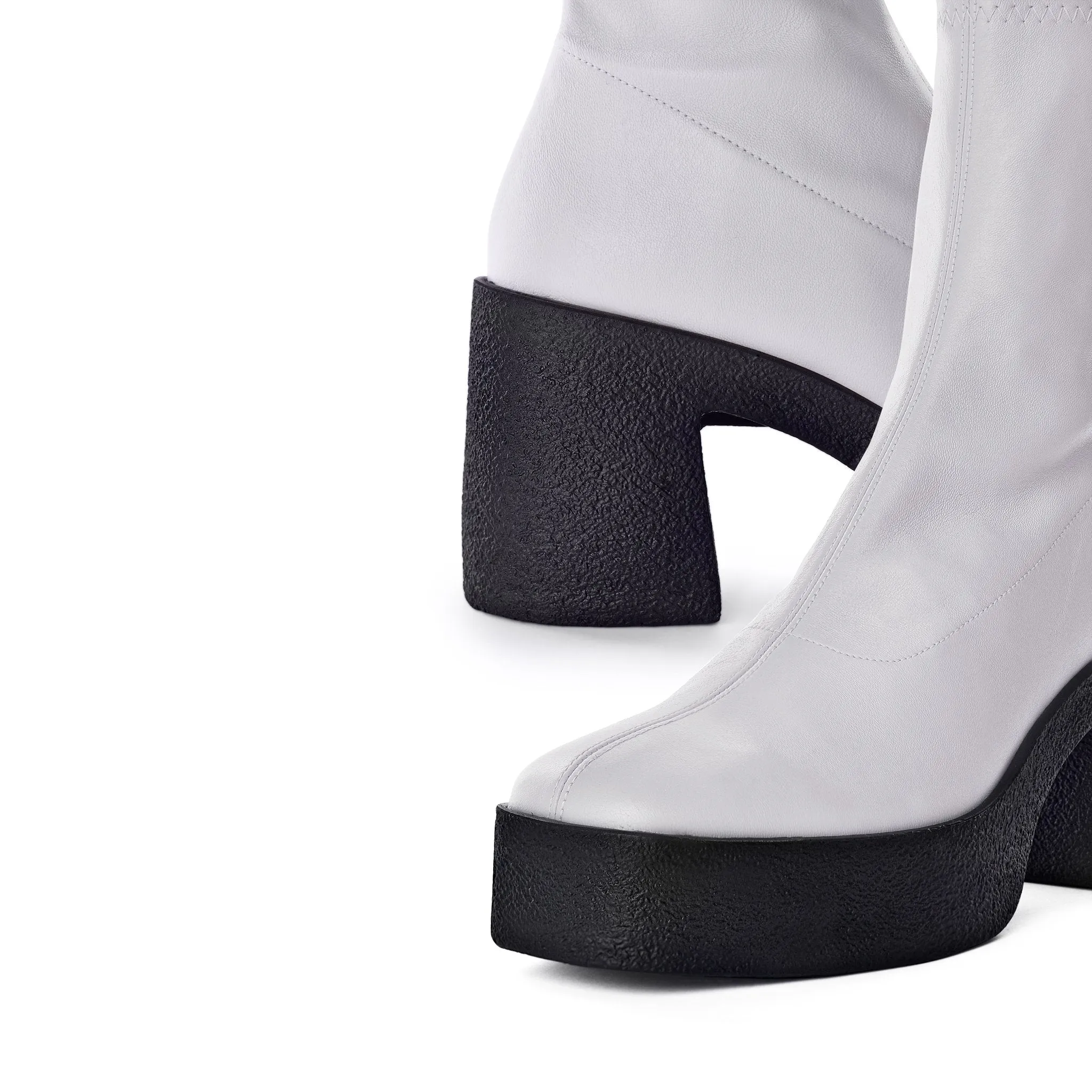 Umi Off White Stretch Leather Chunky Ankle Boots